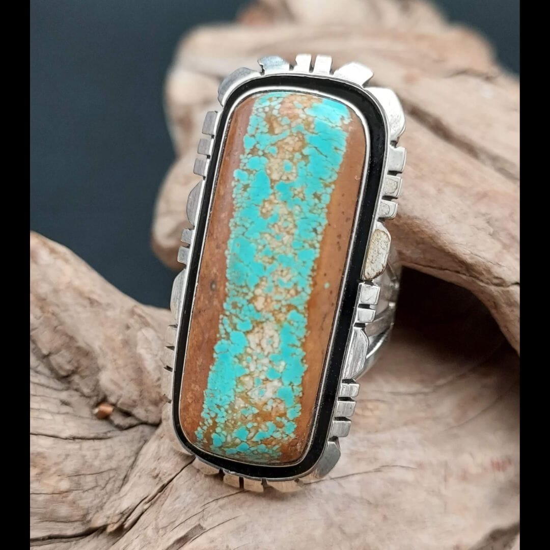 Royston Ribbon Boulder Turquoise Ring - Size 10 - RCJW13