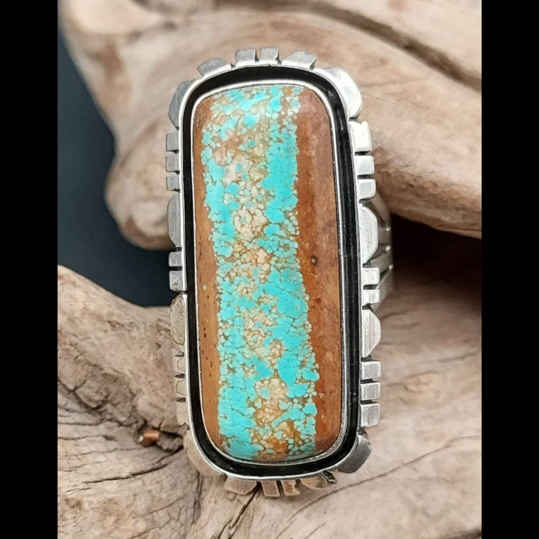 Royston Ribbon Boulder Turquoise Ring - Size 10 - RCJW13