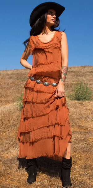 Rust Silk Tiered Dress - DGG2-RT
