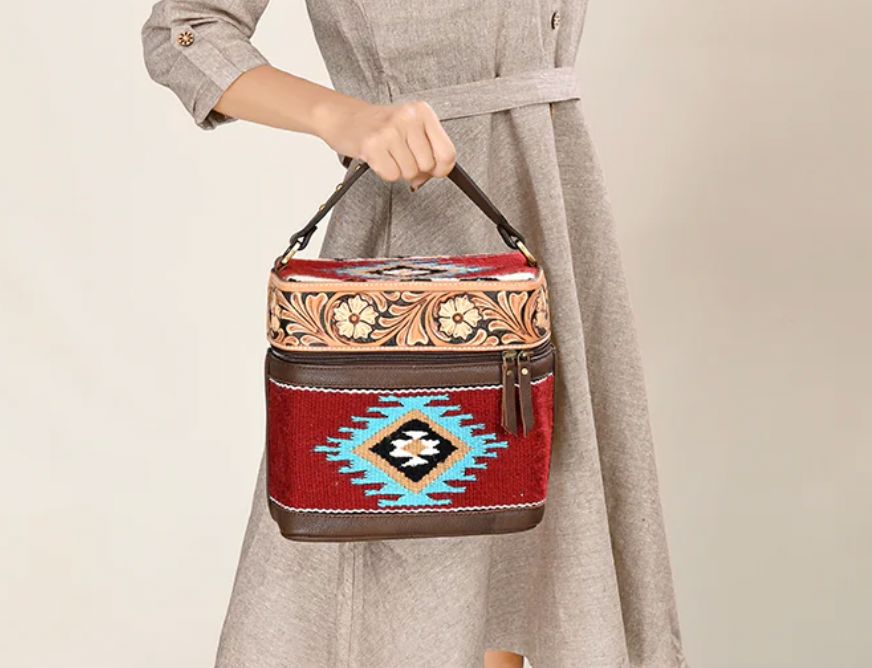 Saddle Blanket/Tooled Leather Jewelry/Accessory Case - ADBGA427