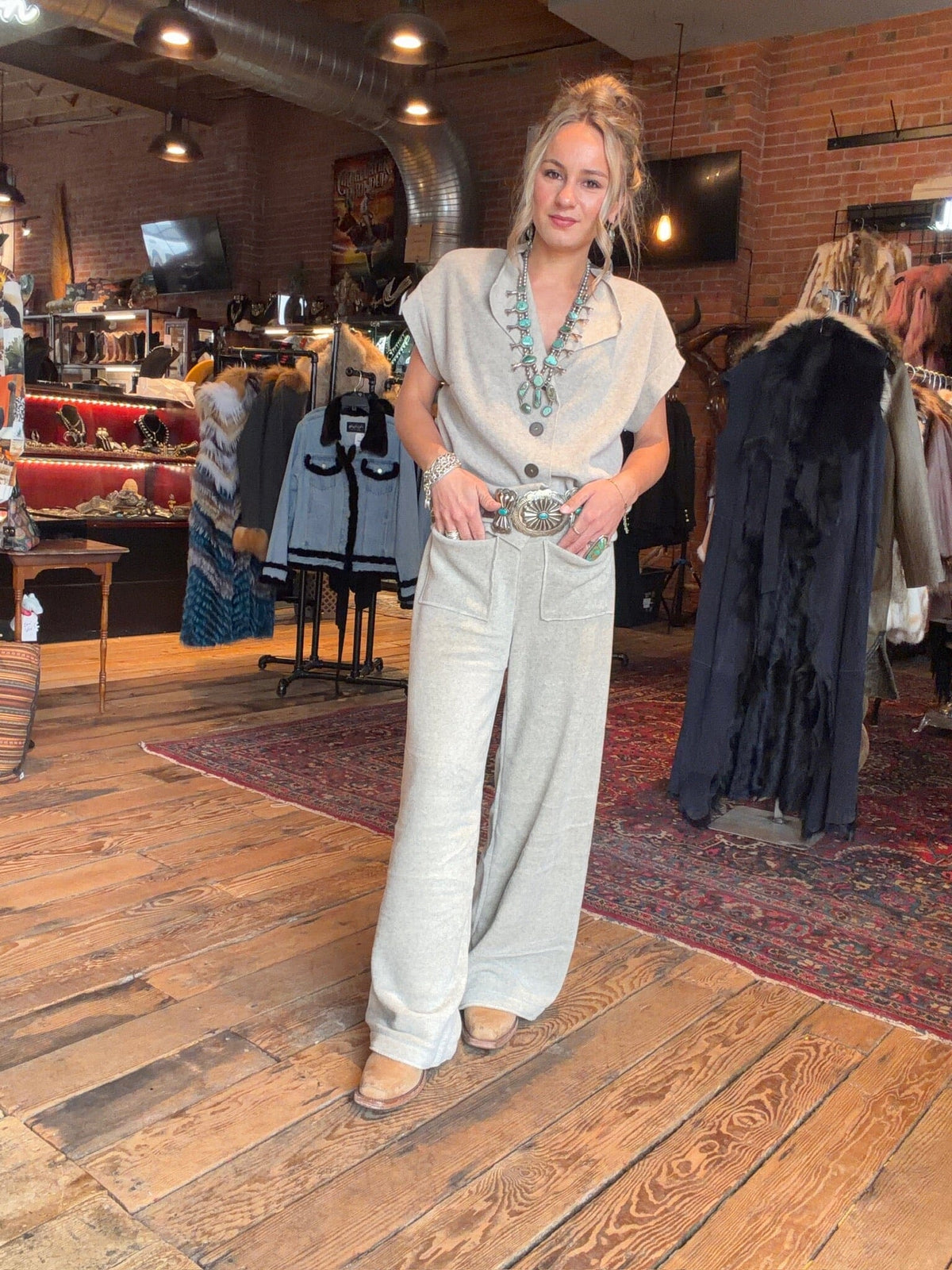 Sand Pocket Fleece Flare Trouser - 2125S