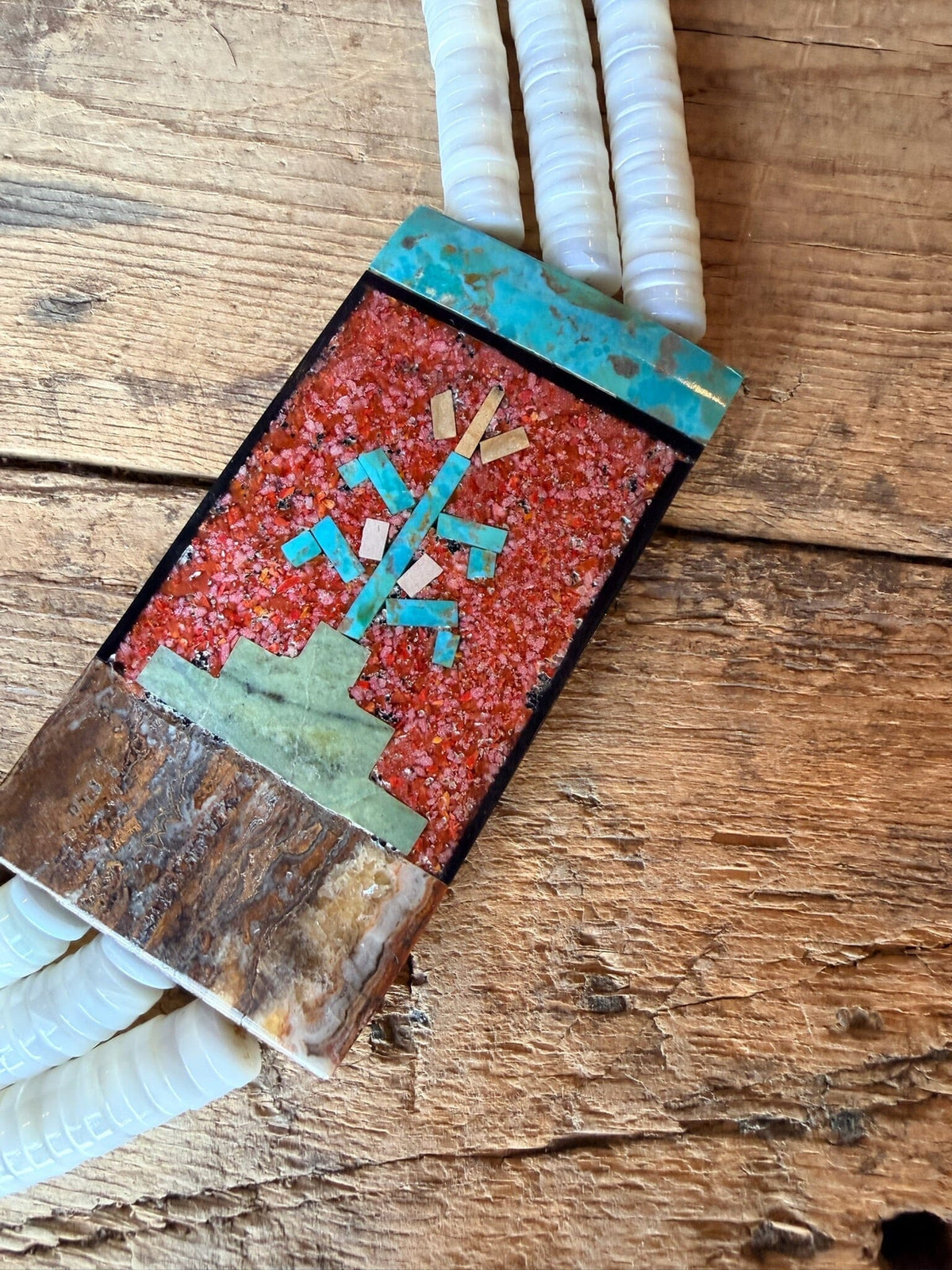 Santo Domingo Mother of Pearl Mosaic Pictoral Necklace - NPD5