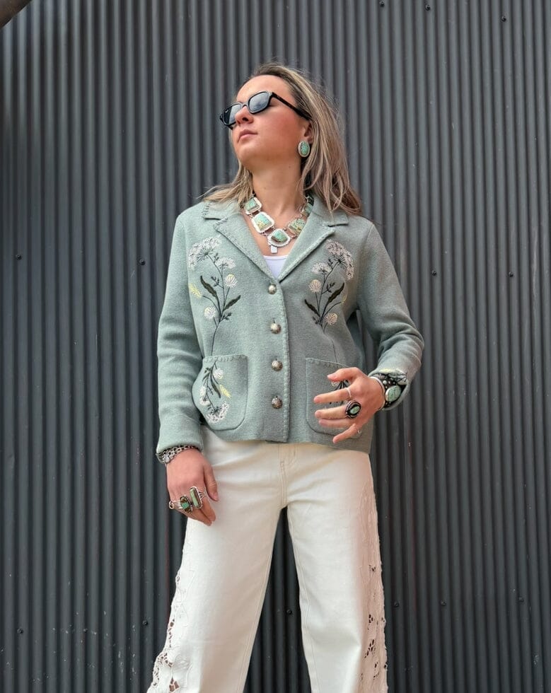 Seafoam Floral Souvenir Cardigan - Pendleton - TC0164 – STONE