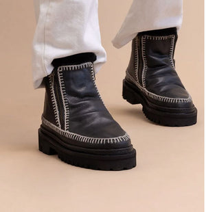 Setsu 3.0 Black Leather/Crochet Trim Ankle Boot - SETCBG