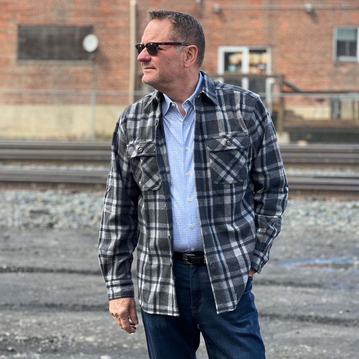 Mens Heavyweight Flannel Charcoal Wool Blend - Scully - 5353C