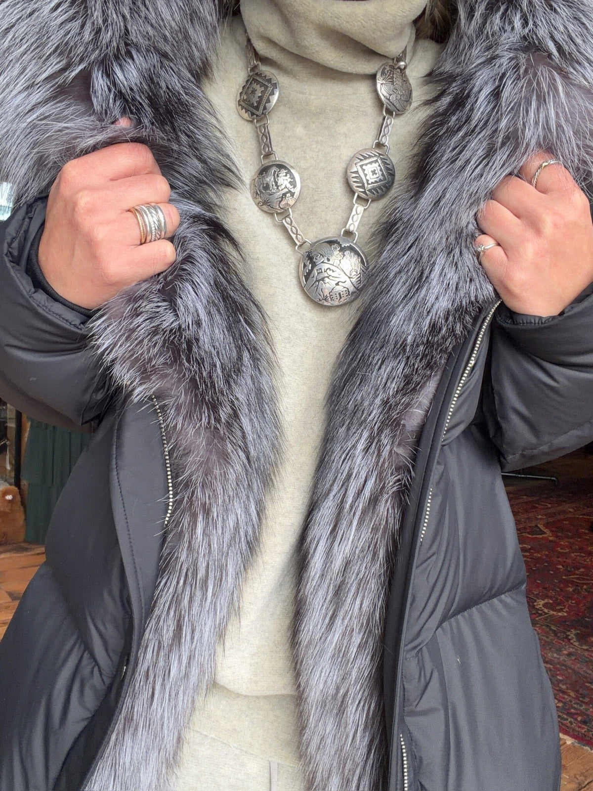 Silver Fox Down Hoodie Coat - 20MS896