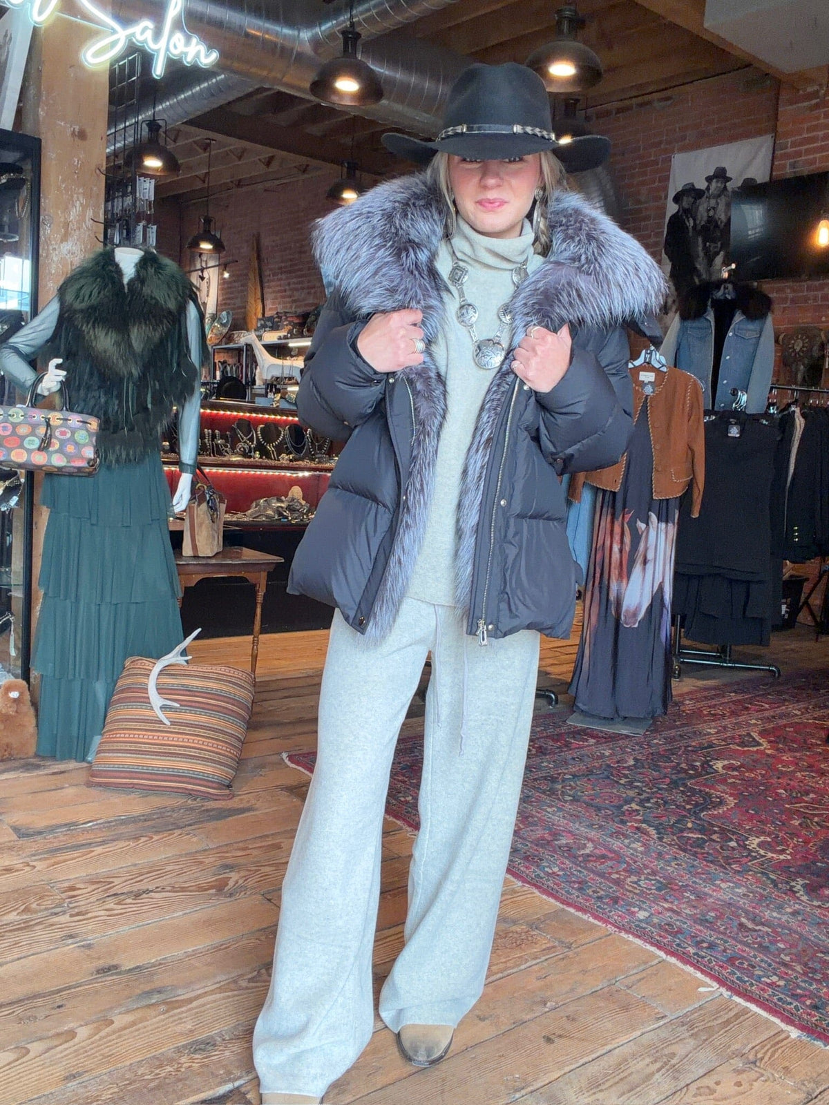 Silver Fox Down Hoodie Coat - 20MS896