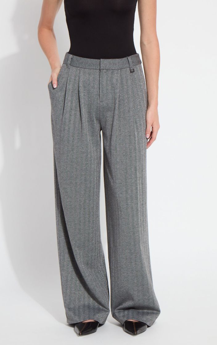 Silver Herringbone Zip Front Pleated Trouser - 4030SH
