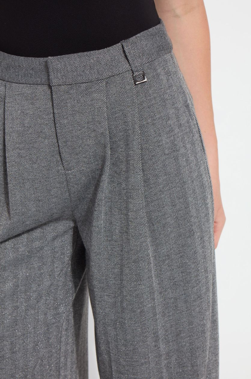 Silver Herringbone Zip Front Pleated Trouser - 4030SH