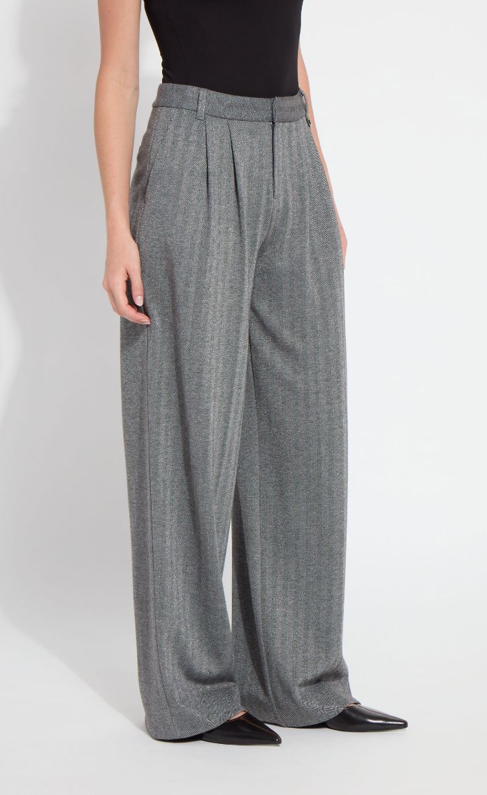 Silver Herringbone Zip Front Pleated Trouser - 4030SH
