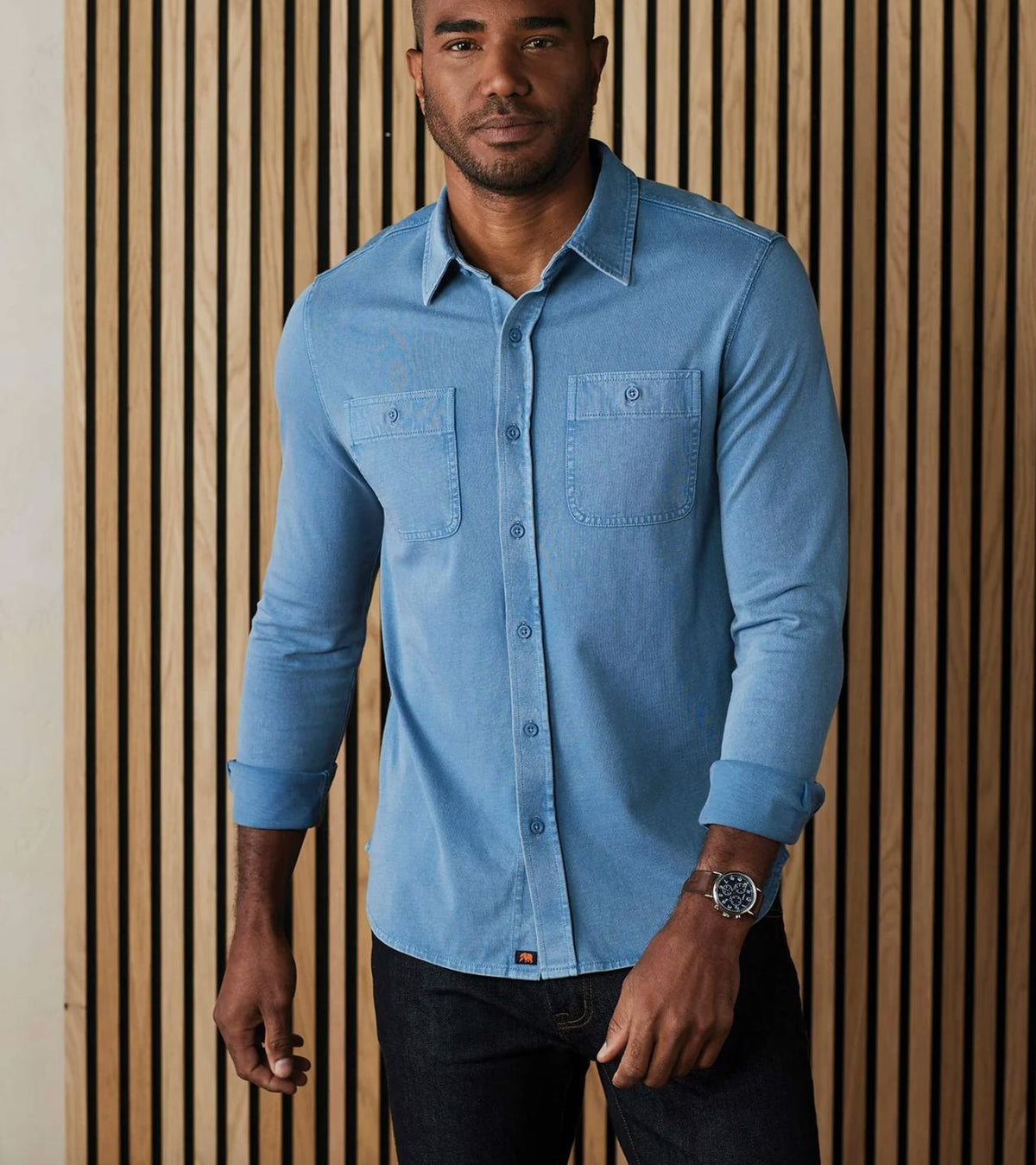 Slate Blue Men's Jersey Button Up - SHNB6