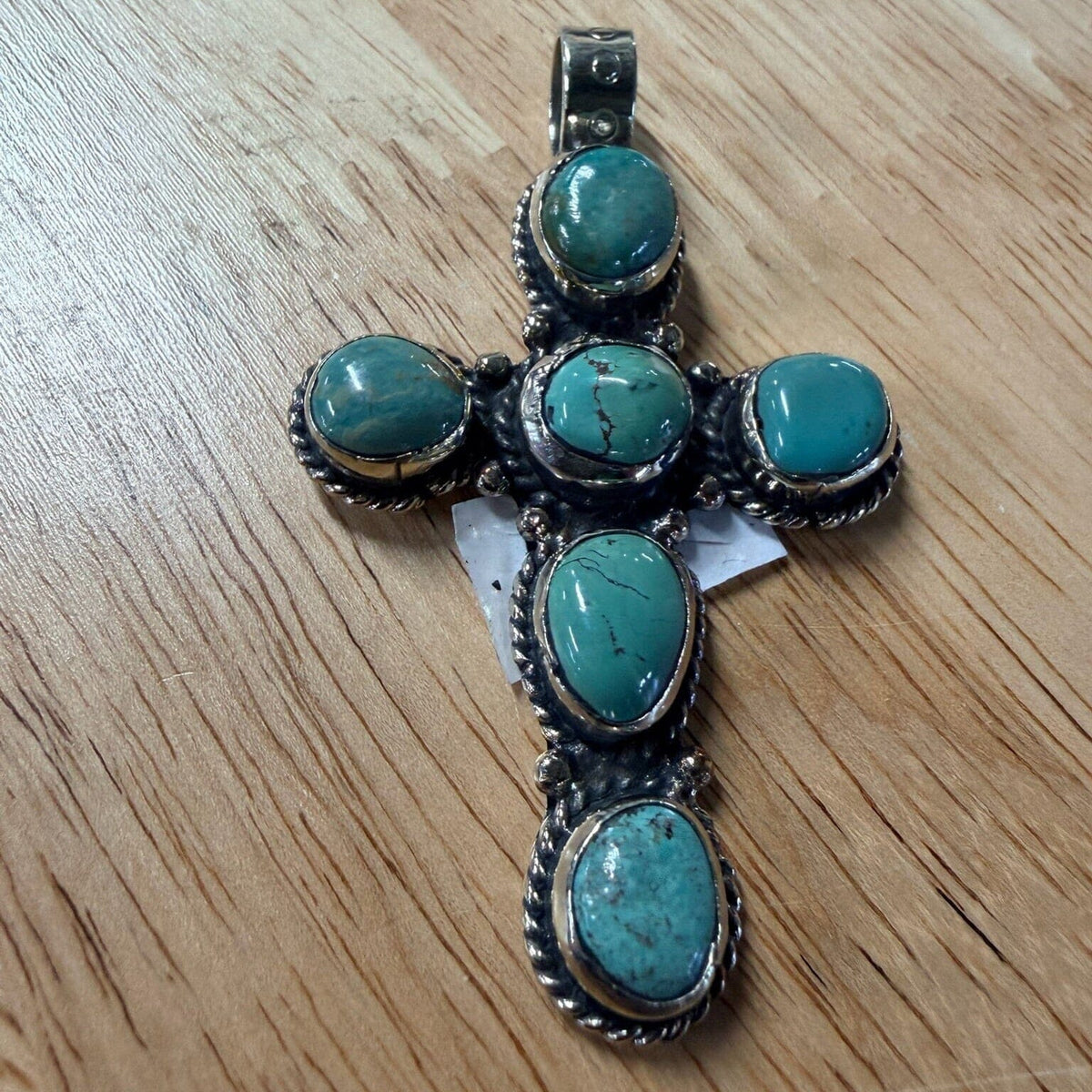 Sm Turquoise Cross/German Silver Pendant - PBAR18
