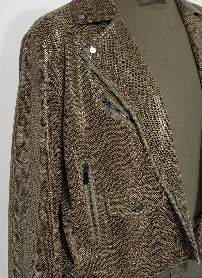 Snake Vegan Suede Moto Jacket - LY3948