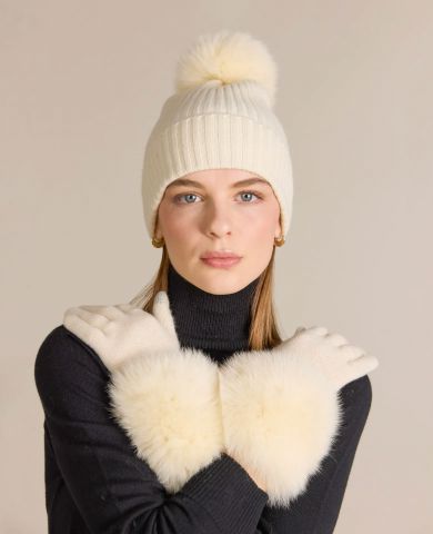 Snow Cashmere/Fox Trimmed Gloves - L4111SN