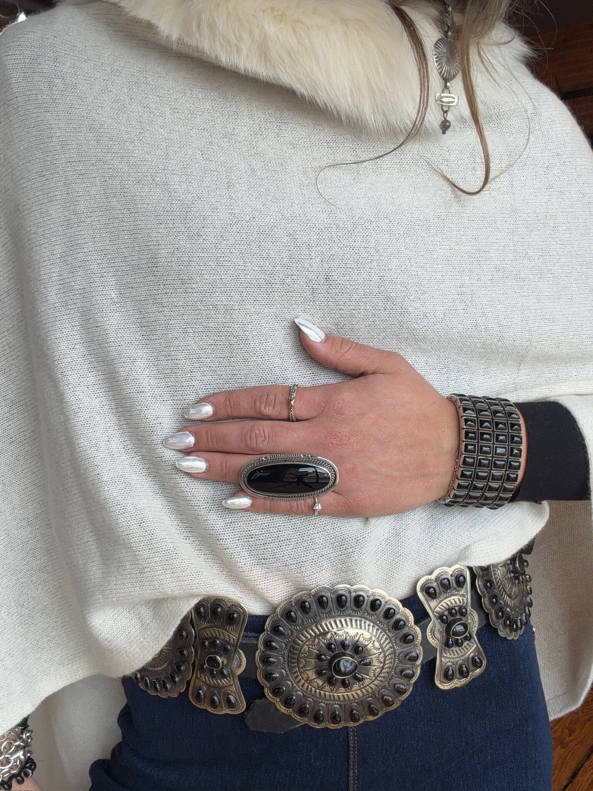 Snow Cashmere/Fox Trimmed Poncho - LXF8388SN