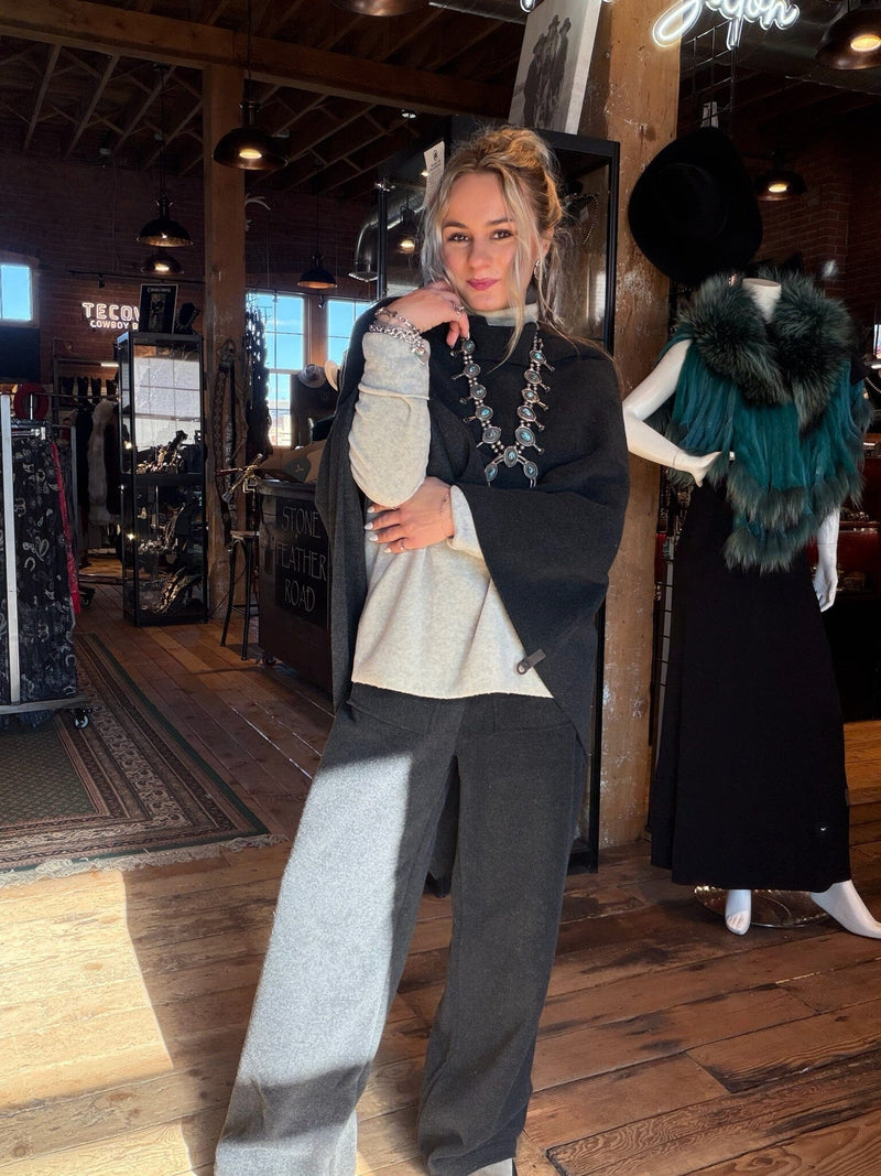 Soft Black Fleece Poncho - 4026SB
