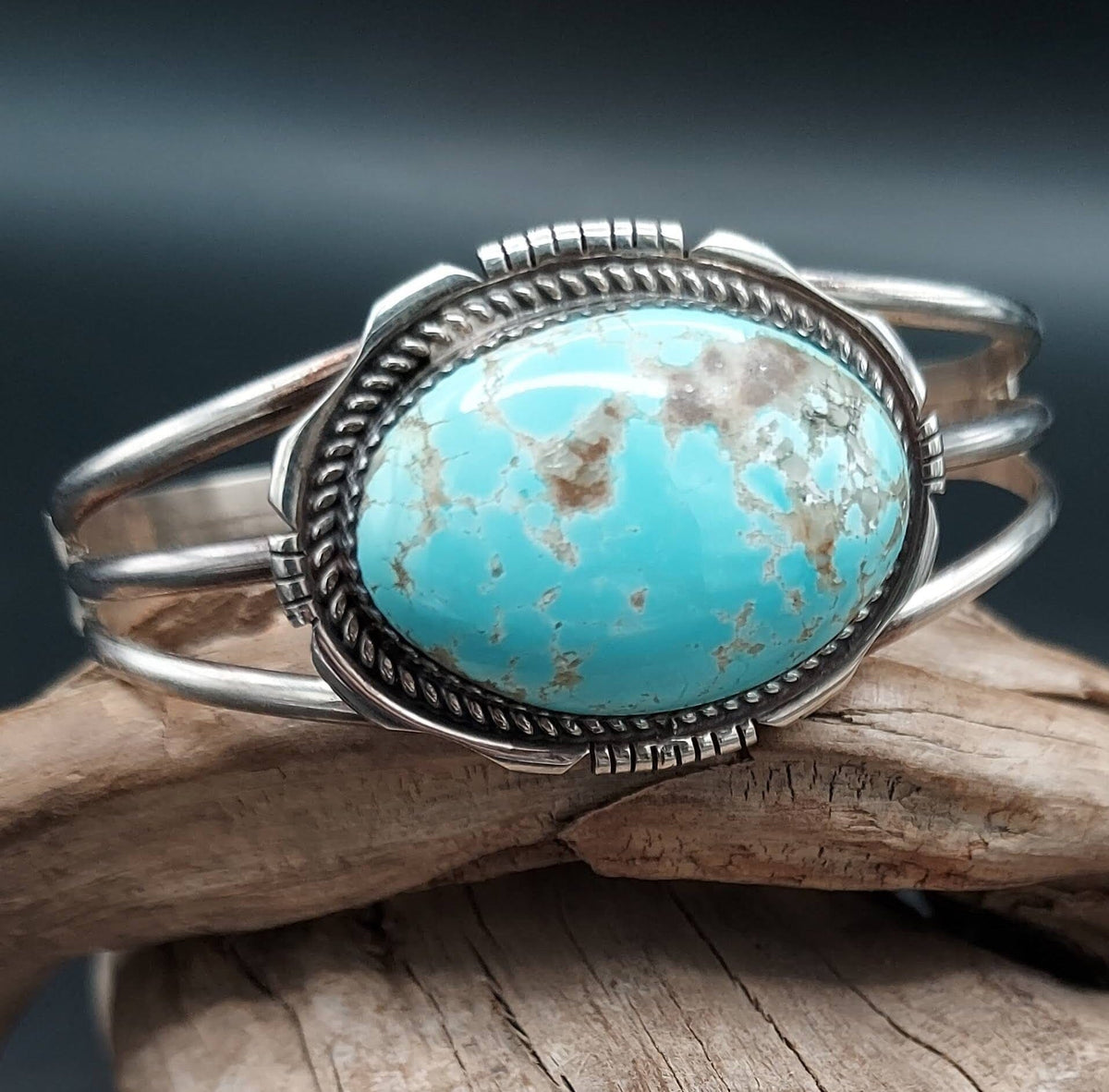Sonoran Gold Turquoise Oval Sterling Cuff – Triple Band - CVO9