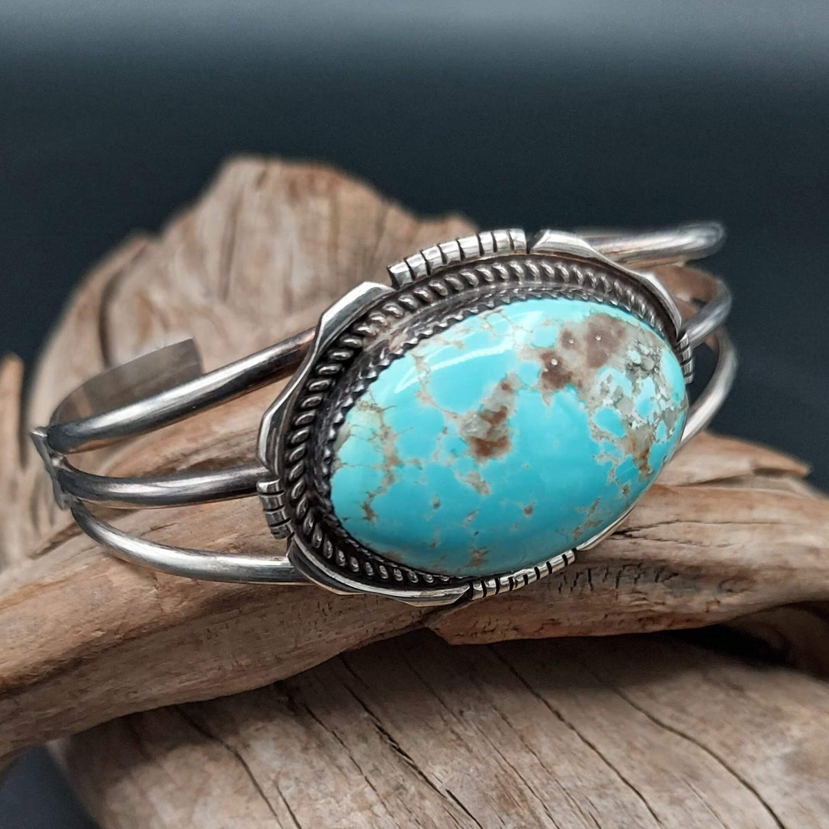 Sonoran Gold Turquoise Oval Sterling Cuff – Triple Band - CVO9