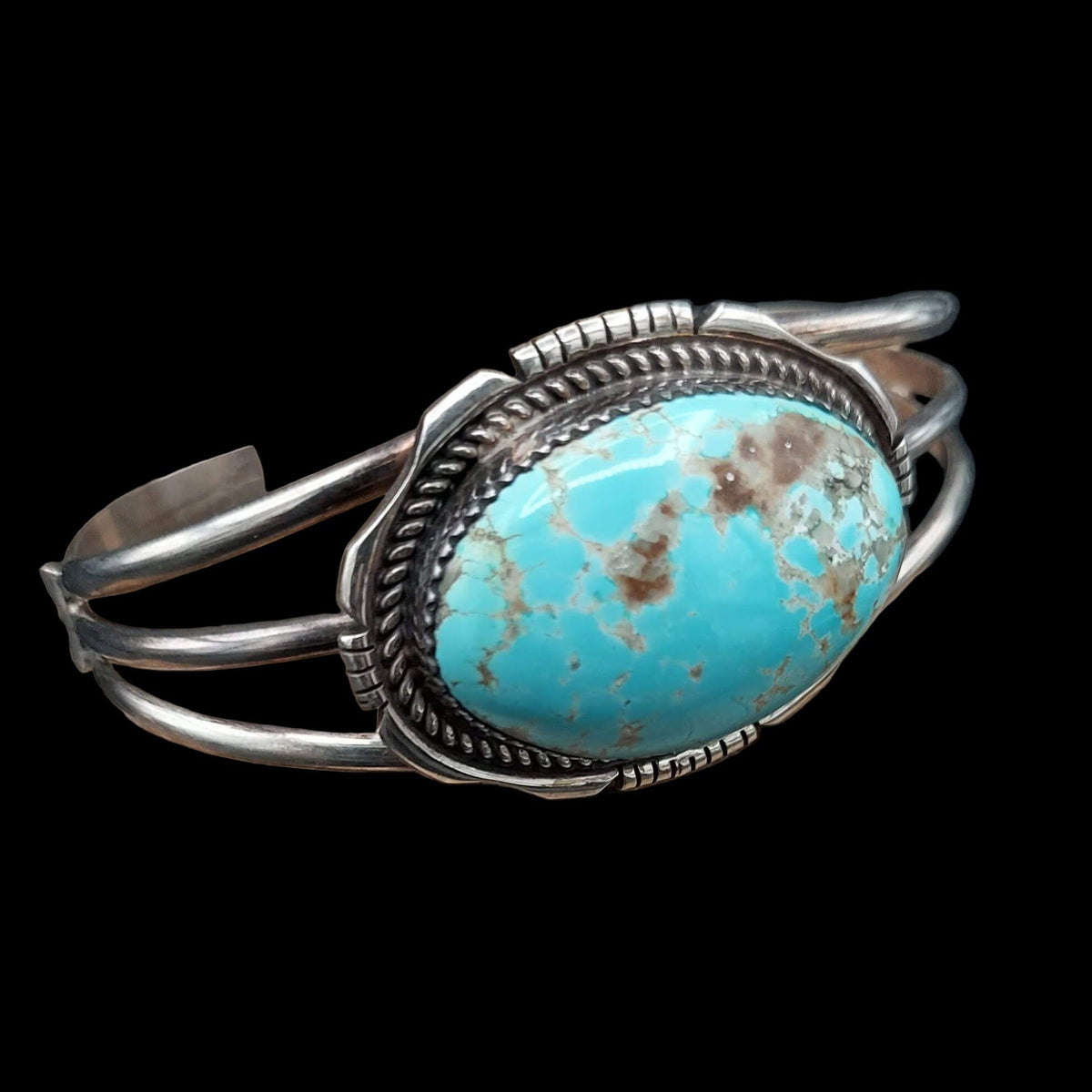 Sonoran Gold Turquoise Oval Sterling Cuff – Triple Band - CVO9