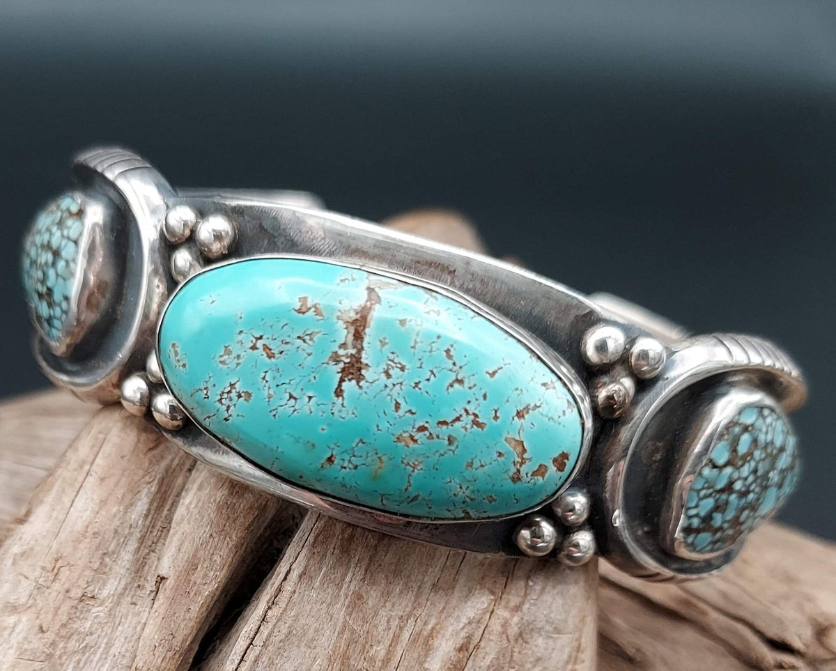 Spider Web Turquoise 3-Stone Sterling Cuff – Redesigned Watchband - CFNW2