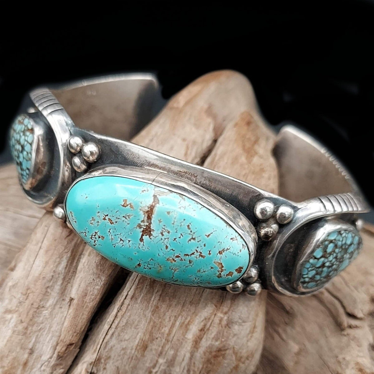 Spider Web Turquoise 3-Stone Sterling Cuff – Redesigned Watchband - CFNW2