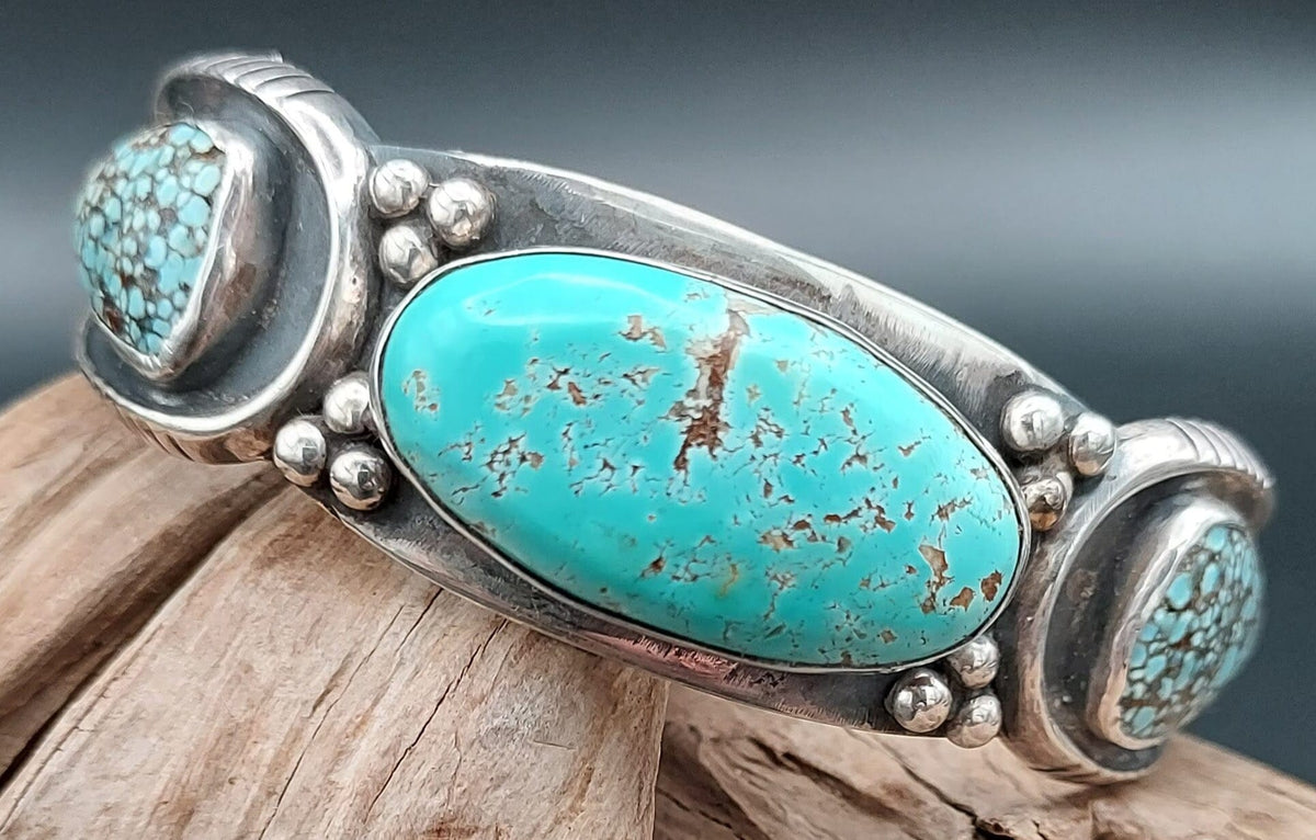 Spider Web Turquoise 3-Stone Sterling Cuff – Redesigned Watchband - CFNW2