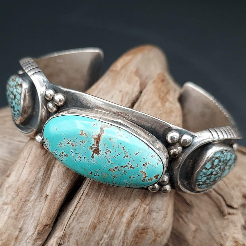 Spider Web Turquoise 3-Stone Sterling Cuff – Redesigned Watchband - CFNW2