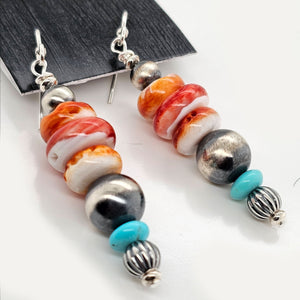 Spiny O / Silver Pearls / Turquoise Stacked Earring - ESZ164