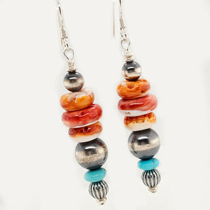 Spiny O / Silver Pearls / Turquoise Stacked Earring - ESZ164