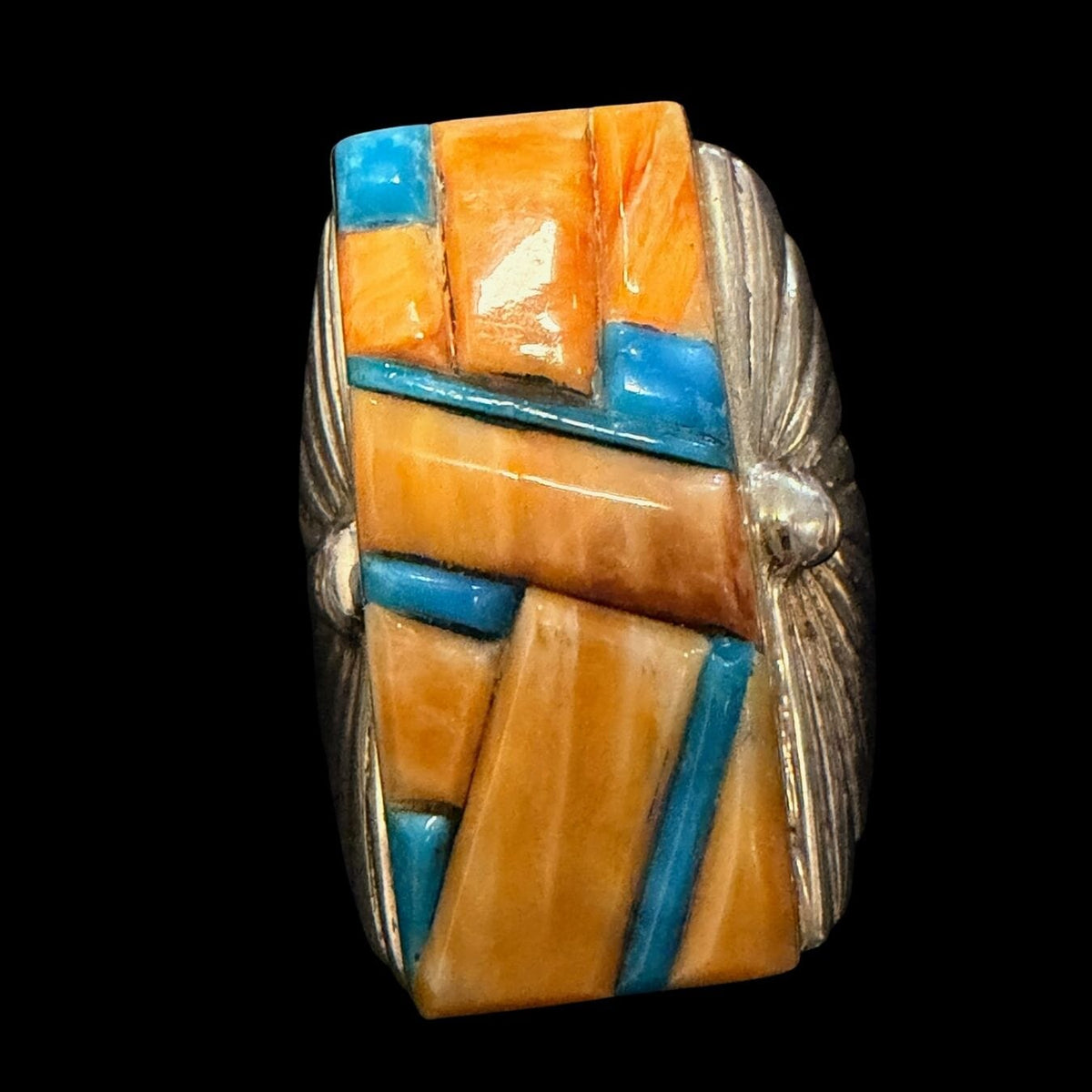 Spiny Oyster / Turquoise Inlay Ring - Size 10.5 - RMH379