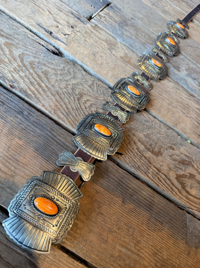 Spiny Oyster/German Silver Concho Belt - BBAR238