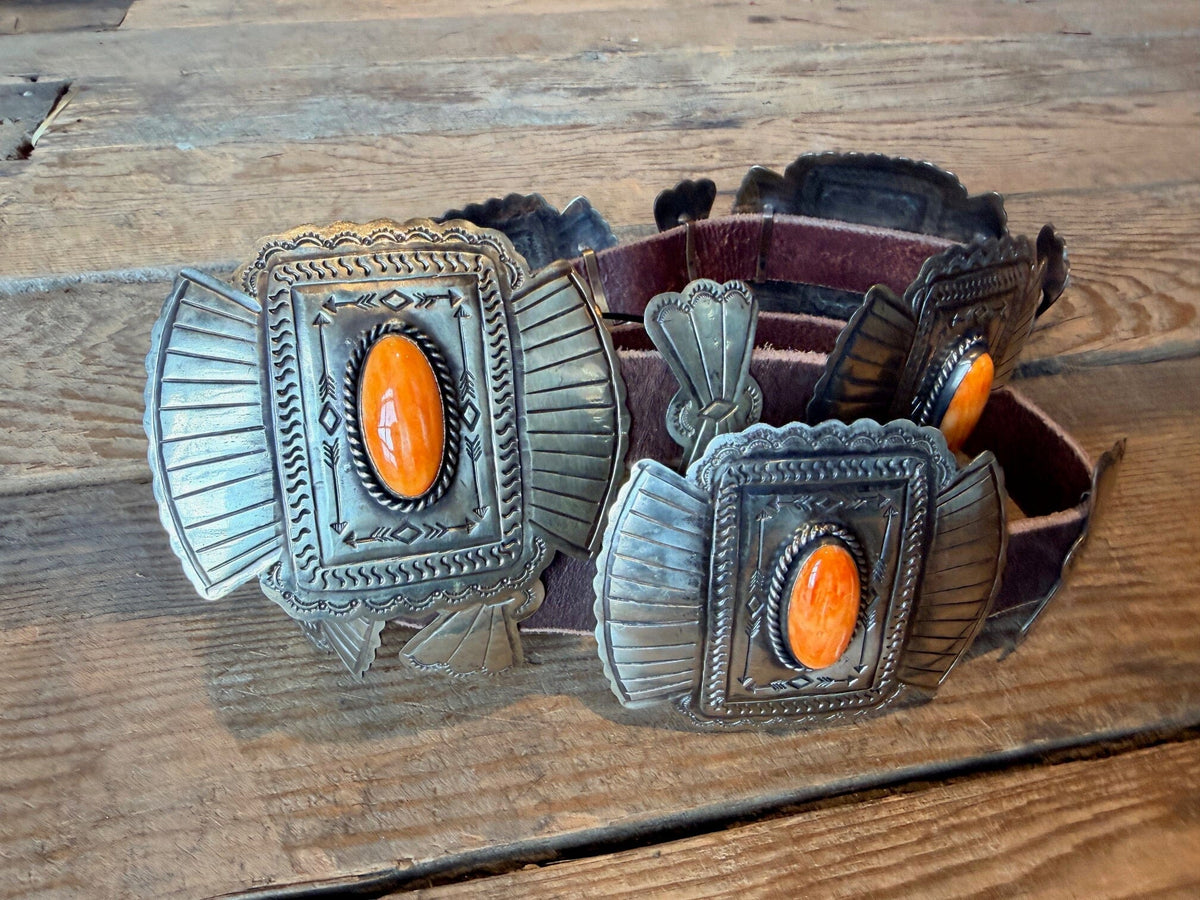 Spiny Oyster/German Silver Concho Belt - BBAR238