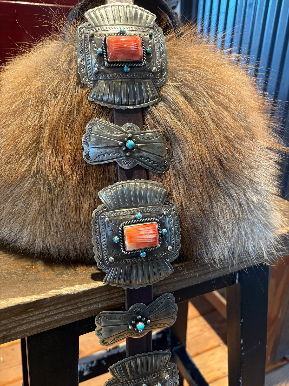 Spiny Oyster/Turquoise Dot/German Silver Belt - BBAR268