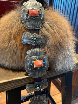 Spiny Oyster/Turquoise Dot/German Silver Belt - BBAR268