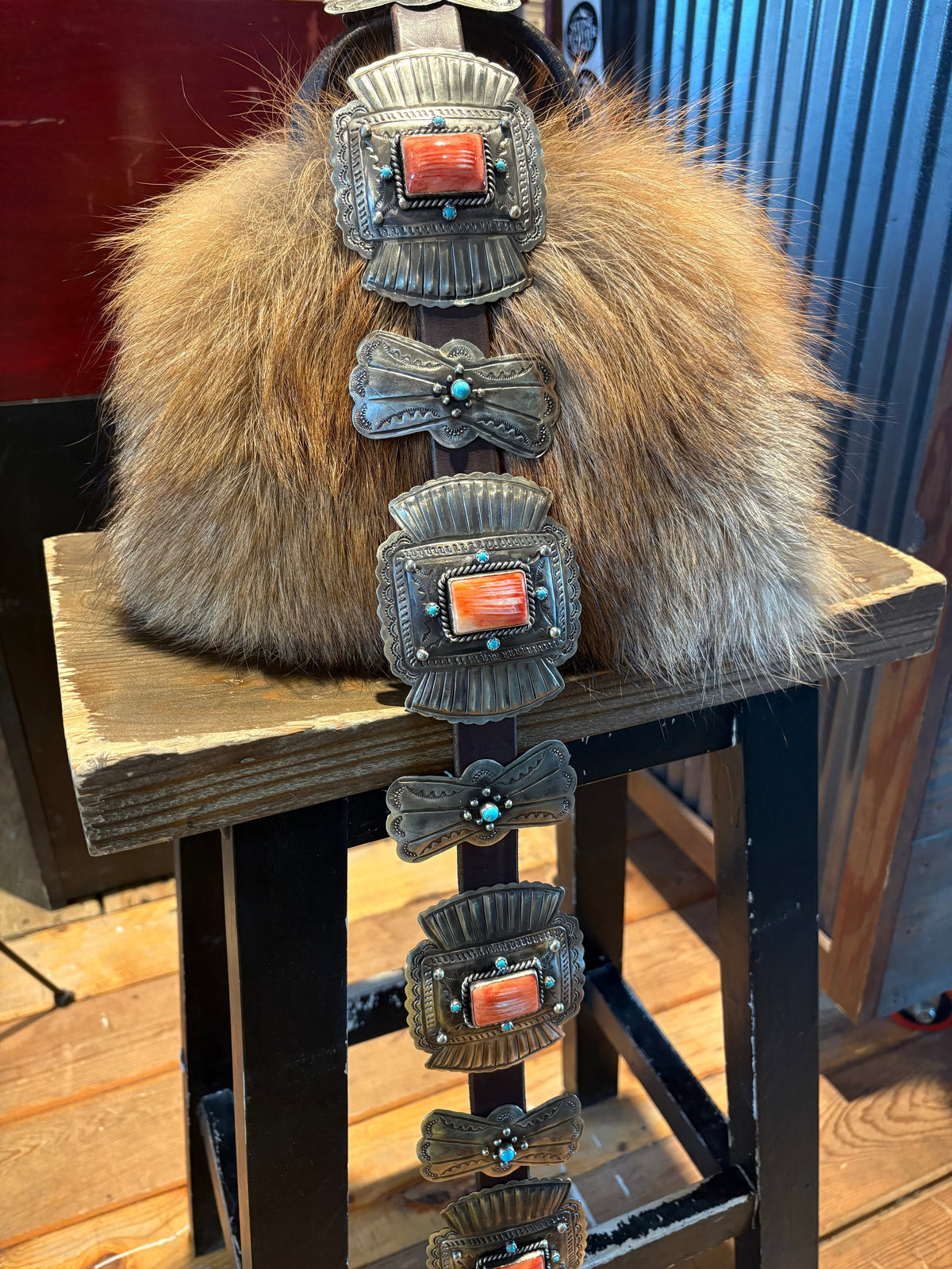 Spiny Oyster/Turquoise Dot/German Silver Belt - BBAR268