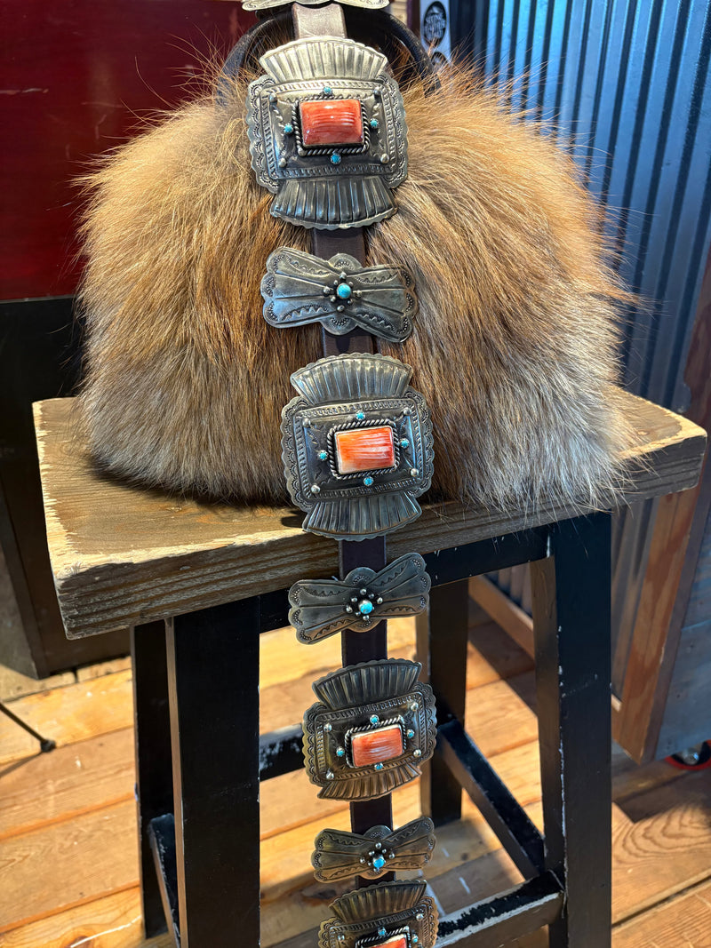 Spiny Oyster/Turquoise Dot/German Silver Belt - BBAR268