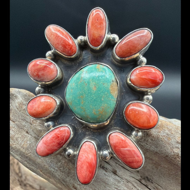 Spiny & Turquoise Cluster Ring - RAZ51