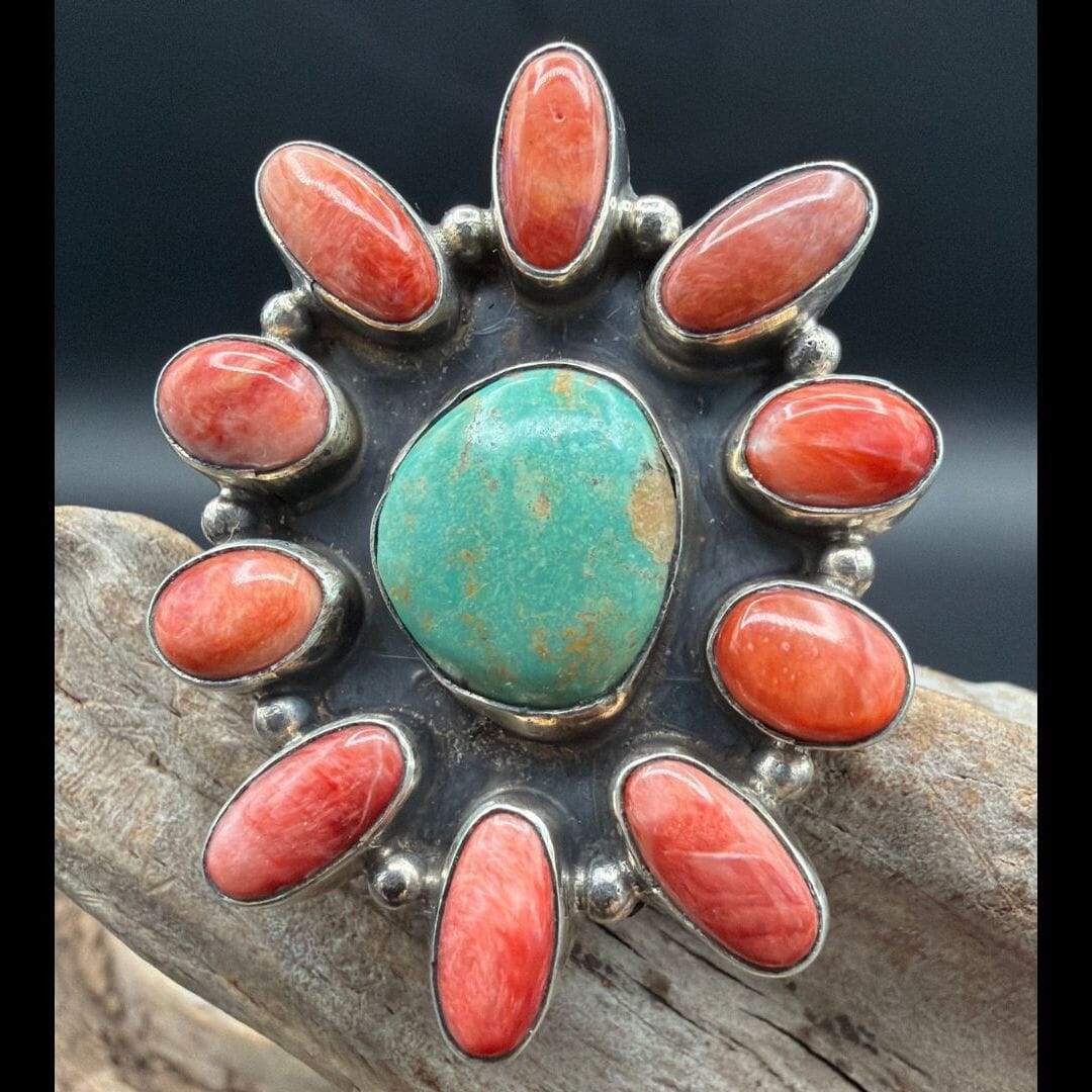 Spiny & Turquoise Cluster Ring - RAZ51