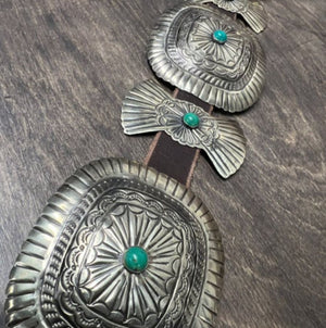 Square Rays/Bows/Turq German Silver Concho Belt - BBAR105