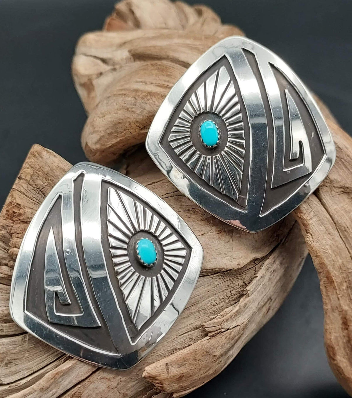 Square Turquoise & Sterling Ray Earrings — Roscott - ESL110