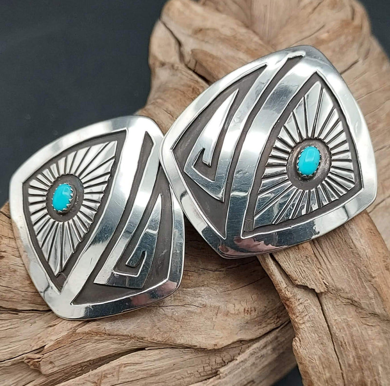 Square Turquoise & Sterling Ray Earrings — Roscott - ESL110