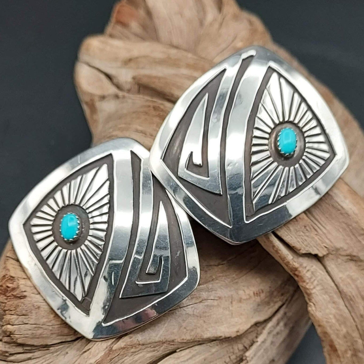 Square Turquoise & Sterling Ray Earrings — Roscott - ESL110