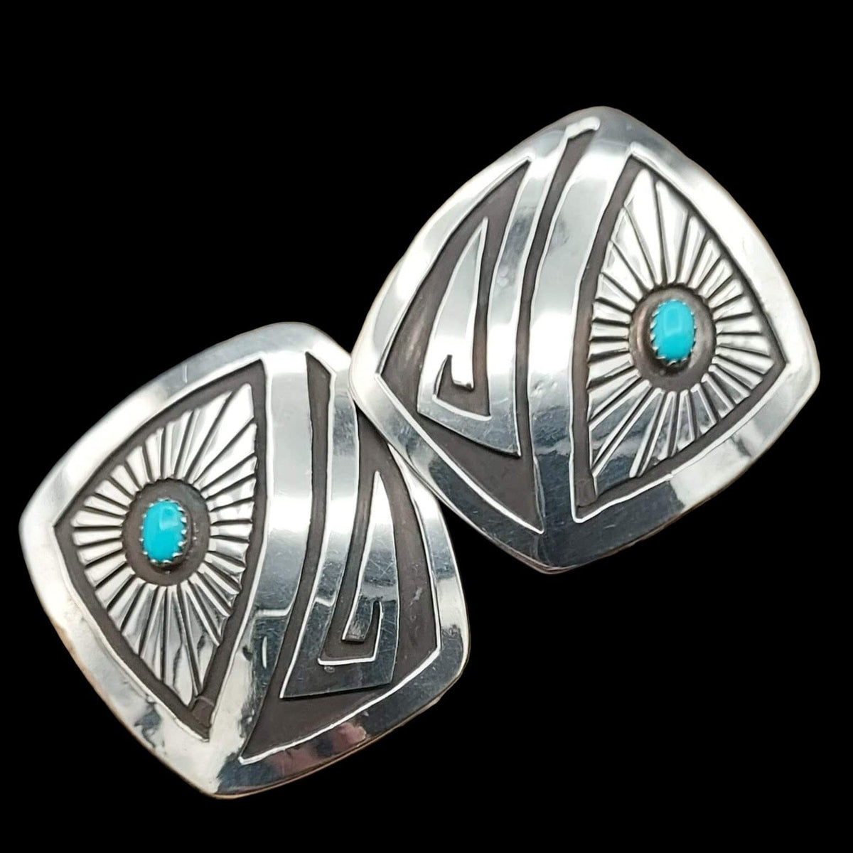 Square Turquoise & Sterling Ray Earrings — Roscott - ESL110