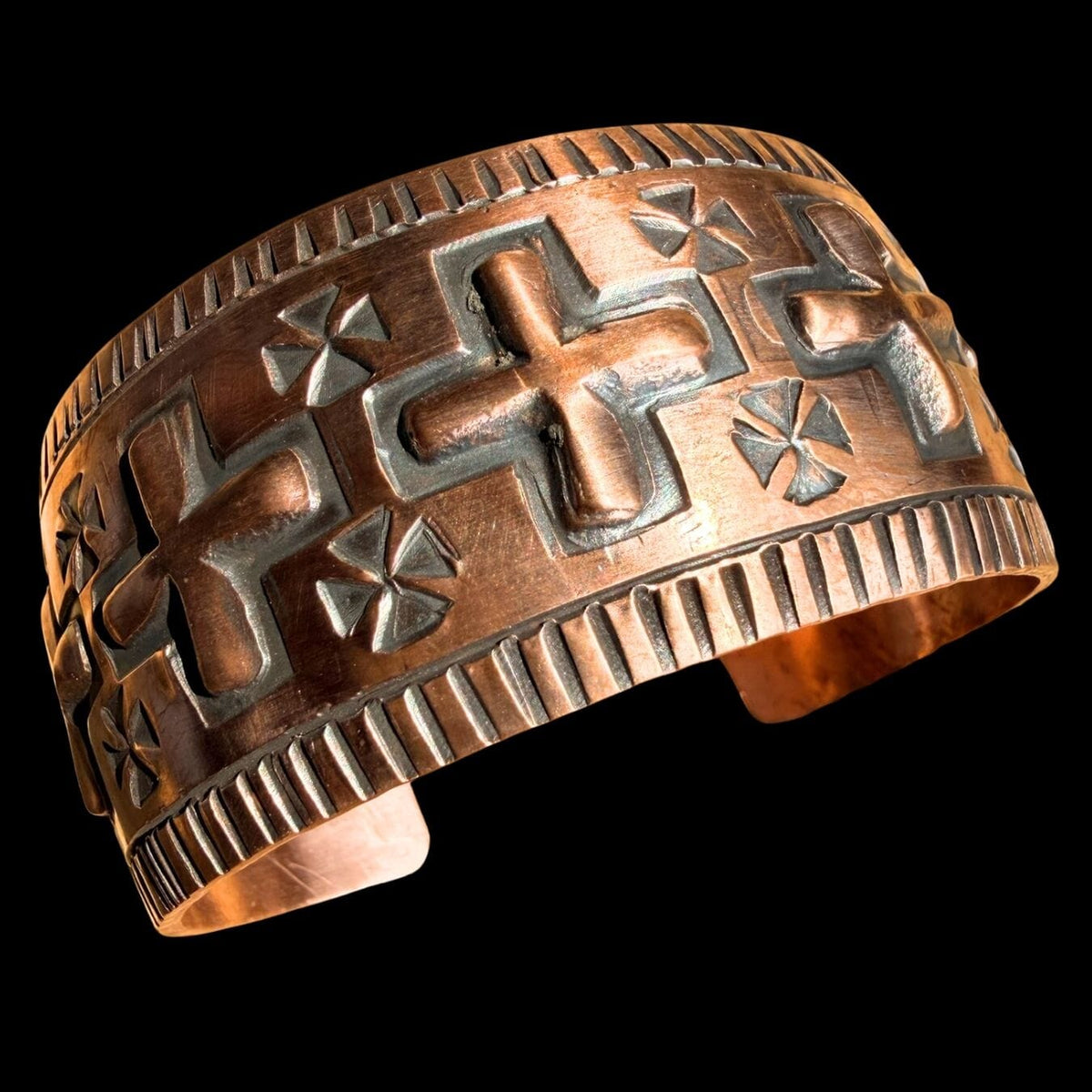 Stamped Copper Cuff - Cross Design - CGE14