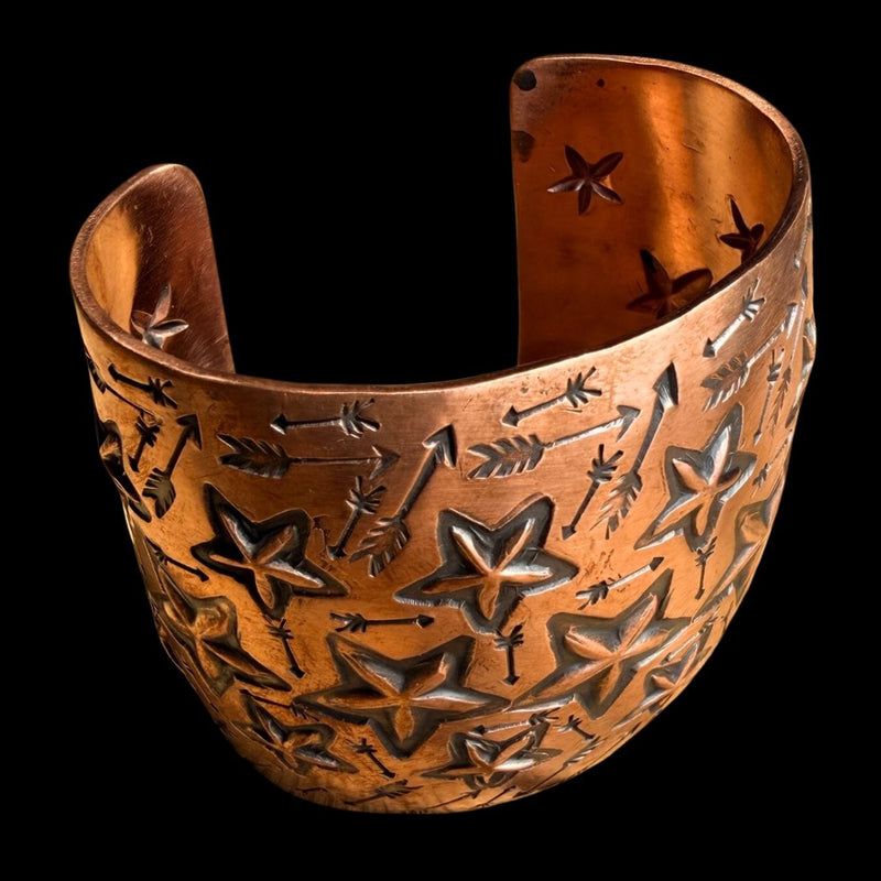 Stamped Copper Wide Cuff - Star Design - CGE15
