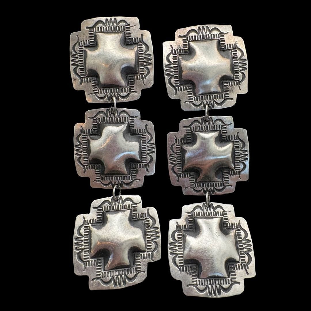 Stamped Sterling 3-Tier Cross Earrings - EAZ241