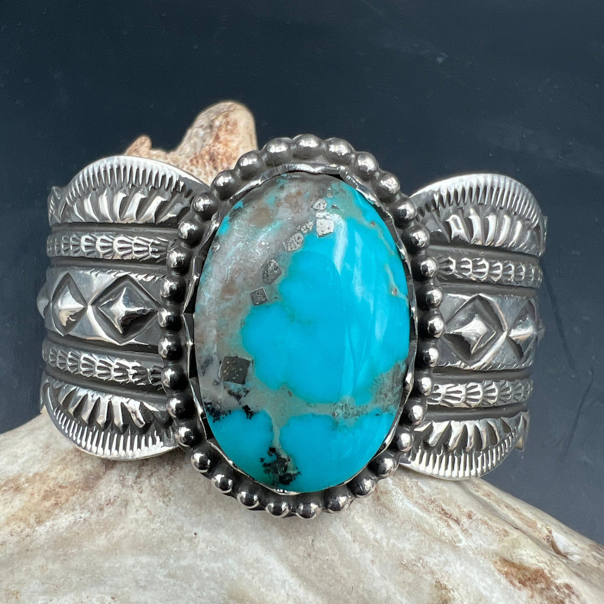 Stamped Sterling Silver/Turquoise Cuff - CRBJ29