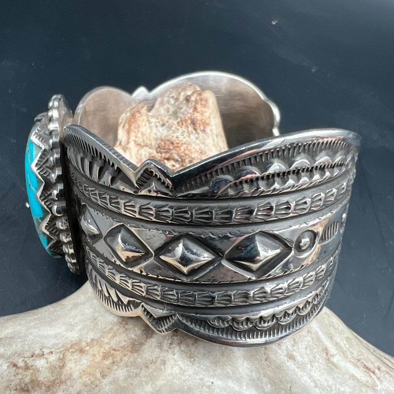 Stamped Sterling Silver/Turquoise Cuff - CRBJ29