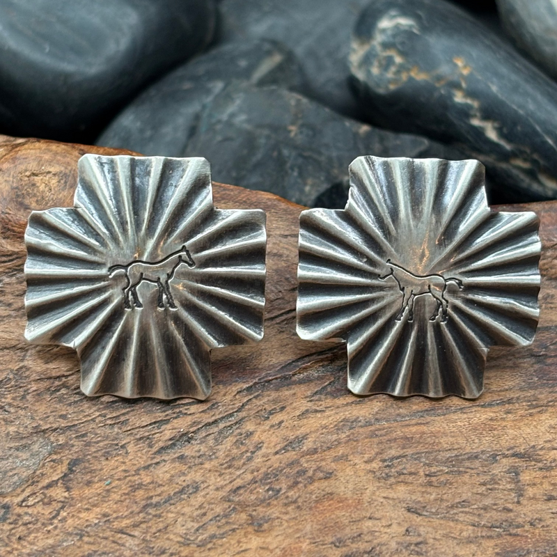 Starburst Cross/Horse Stamped Sterling Earring - EAZ192