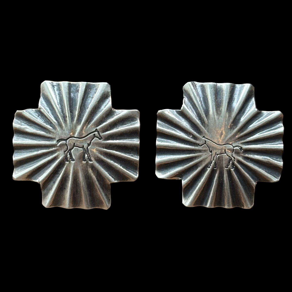 Starburst Cross/Horse Stamped Sterling Earring - EAZ192